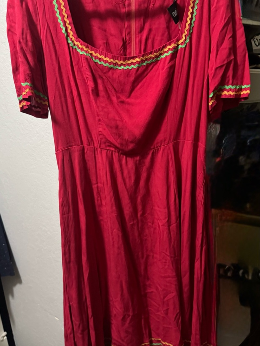 Collectif Bright Red Dress with Colorful Ric-Rac Trim